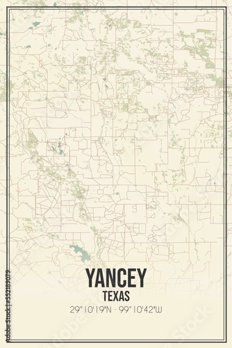Retro US city map of Yancey, Texas. Vintage street map. photo