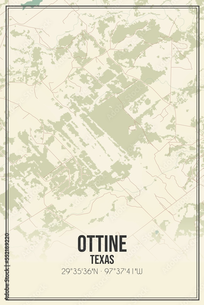Retro US city map of Ottine, Texas. Vintage street map.