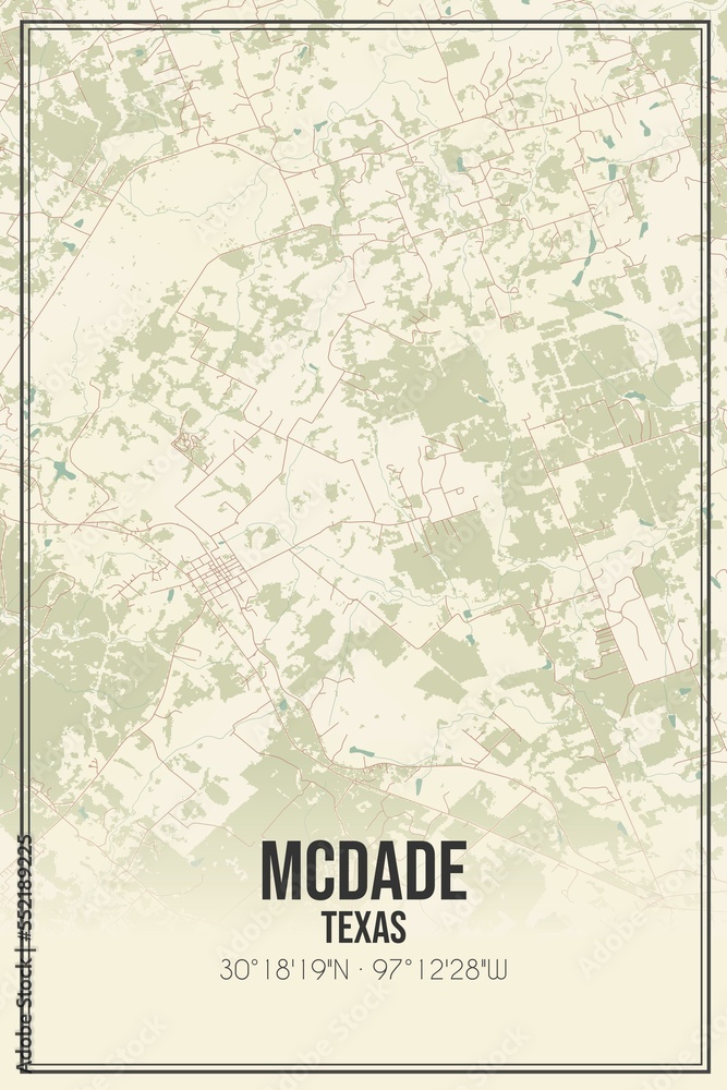 Retro US city map of McDade, Texas. Vintage street map.