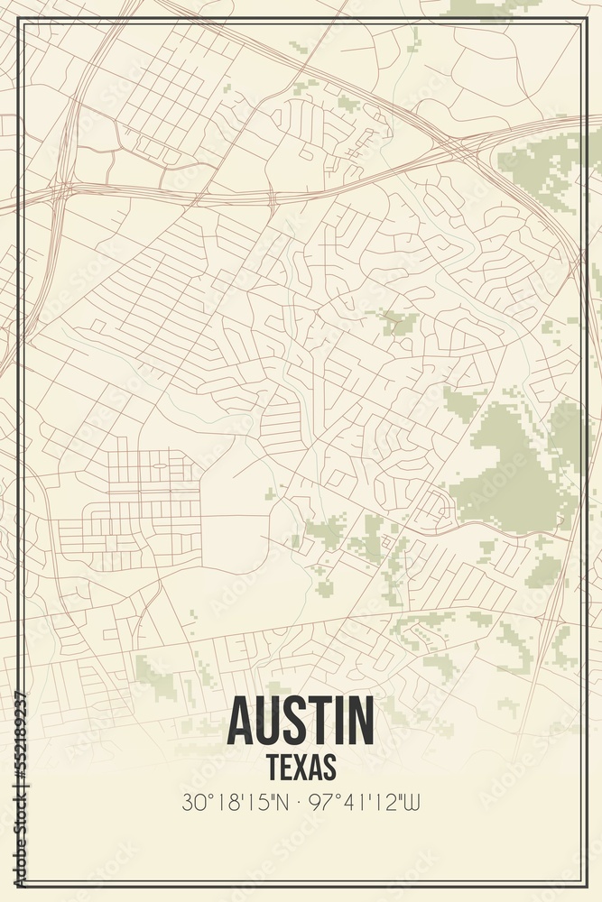 Fototapeta premium Retro US city map of Austin, Texas. Vintage street map.