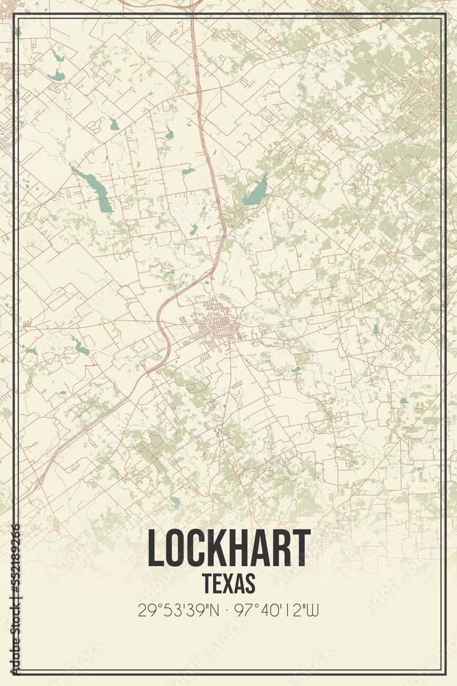 Retro US city map of Lockhart, Texas. Vintage street map.