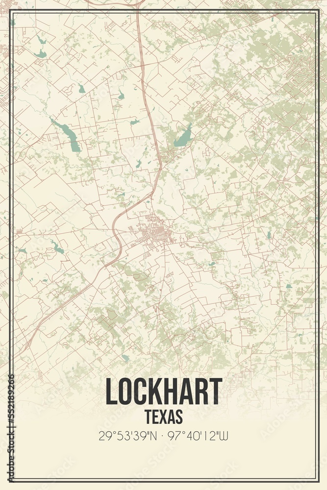 Fototapeta premium Retro US city map of Lockhart, Texas. Vintage street map.