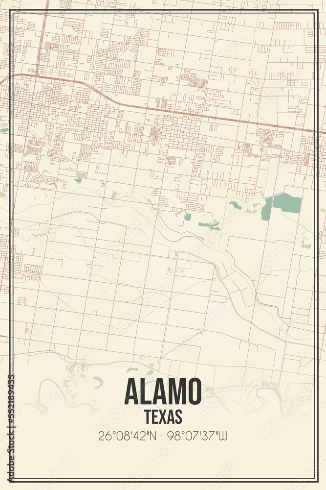Fototapeta premium Retro US city map of Alamo, Texas. Vintage street map.