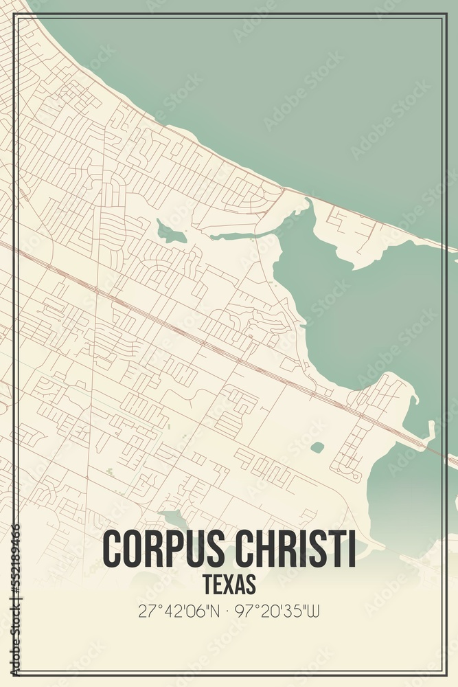Poster, Foto Retro US city map of Corpus Christi, Texas. Vintage street ...