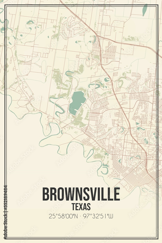 Retro US city map of Brownsville, Texas. Vintage street map.