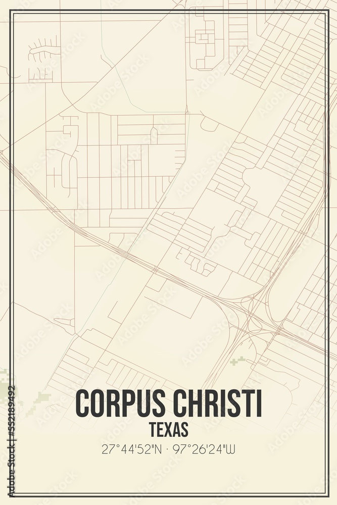 Retro US city map of Corpus Christi, Texas. Vintage street map.