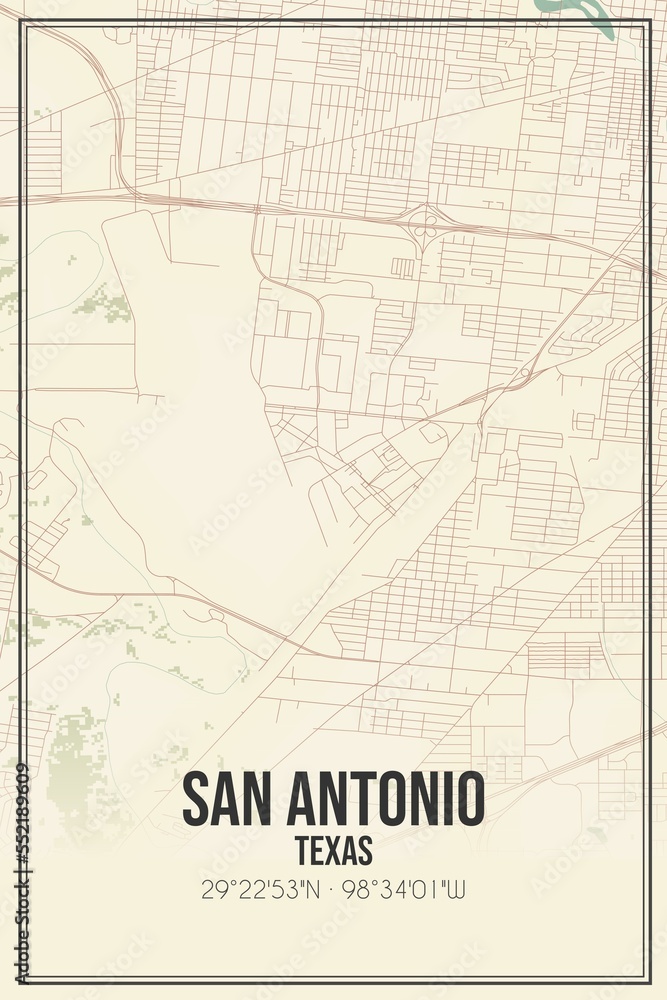 Fototapeta premium Retro US city map of San Antonio, Texas. Vintage street map.