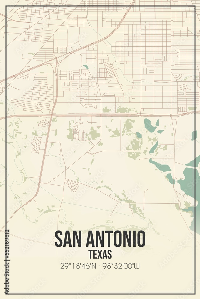 Retro US city map of San Antonio, Texas. Vintage street map.