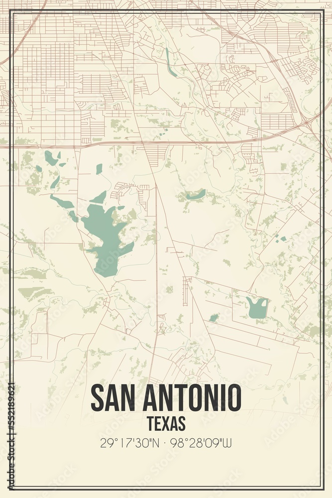 Retro US city map of San Antonio, Texas. Vintage street map.