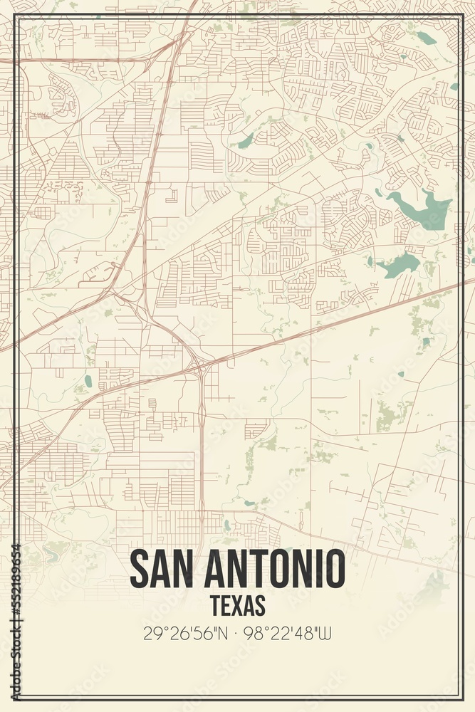 Obraz premium Retro US city map of San Antonio, Texas. Vintage street map.