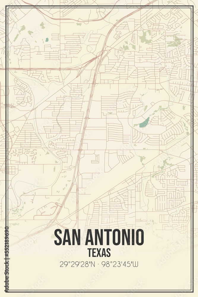 Retro US city map of San Antonio, Texas. Vintage street map.