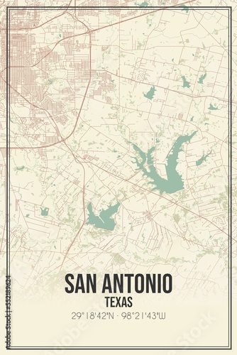 Retro US city map of San Antonio  Texas. Vintage street map.