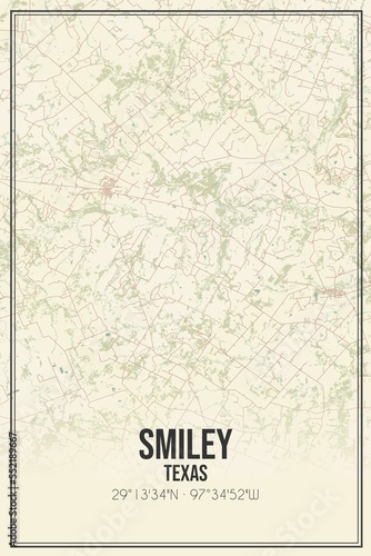 Retro US city map of Smiley, Texas. Vintage street map. © Rezona