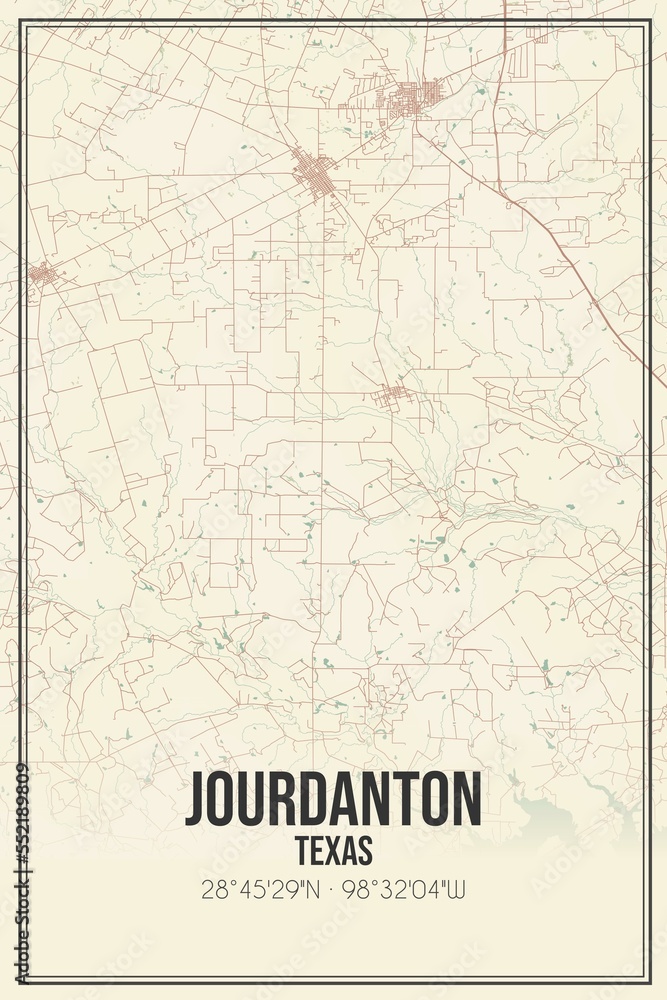 Retro US city map of Jourdanton, Texas. Vintage street map.