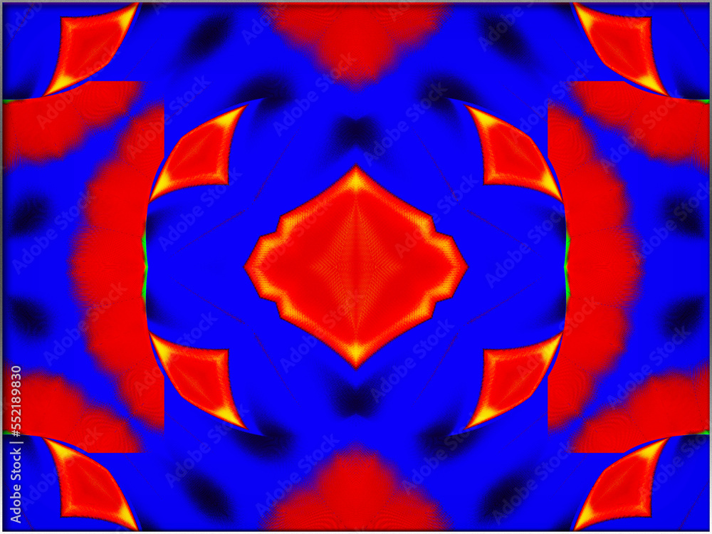 Abstract, Multiple Red Shapes, set against Dark Blue, within a Border digital art Abstract, Multiple Red Shapes, set against Dark Blue, within a Border digital art