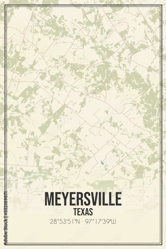 Retro US city map of Meyersville, Texas. Vintage street map.
