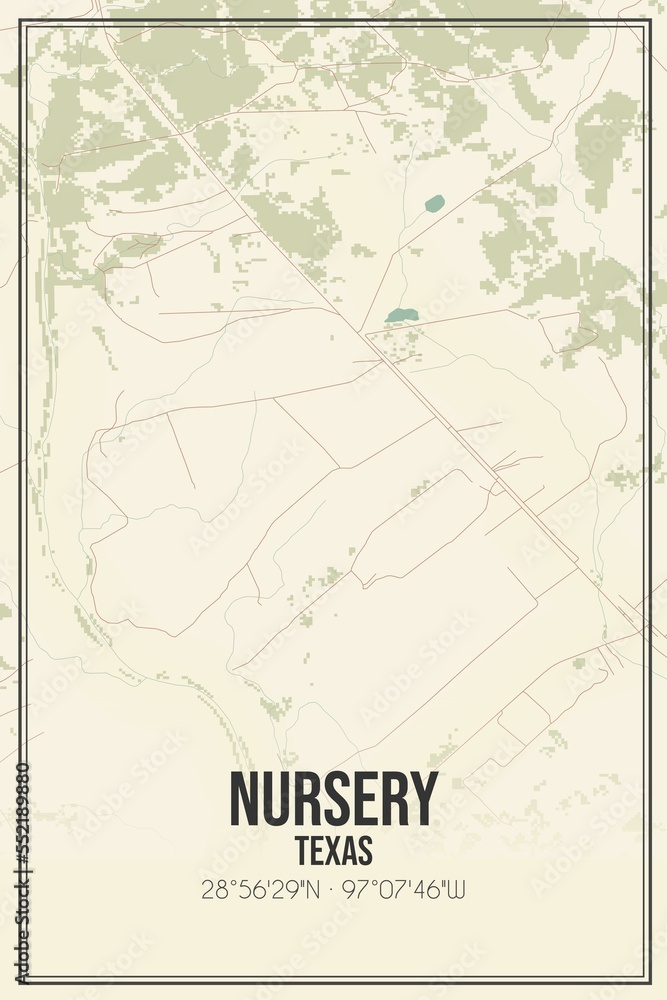 Retro US city map of Nursery, Texas. Vintage street map.