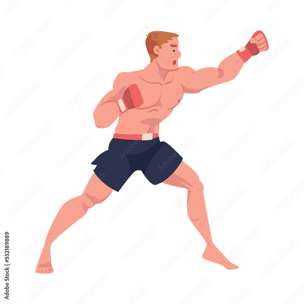Man Fighter of MMA or Mixed Martial Arts in Shorts and Boxing Gloves Engaged in Full-contact Combat Sport Vector Illustration Man Fighter of MMA or Mixed Martial Arts in Shorts and Boxing Gloves Engaged in Full-contact Combat Sport Vector Illustration