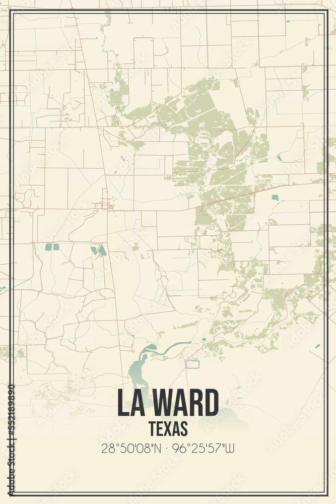 Fototapeta premium Retro US city map of La Ward, Texas. Vintage street map.