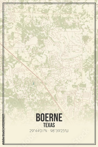 Retro US city map of Boerne, Texas. Vintage street map. photo