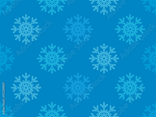 Snowflakes seamless pattern. Falling snow. Snowflake line art for Christmas and New Year. Christmas design for greeting cards, promotional materials and banners. Vector illustration