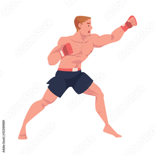 Man Fighter of MMA or Mixed Martial Arts in Shorts and Boxing Gloves Engaged in Full-contact Combat Sport Vector Illustration © topvectors