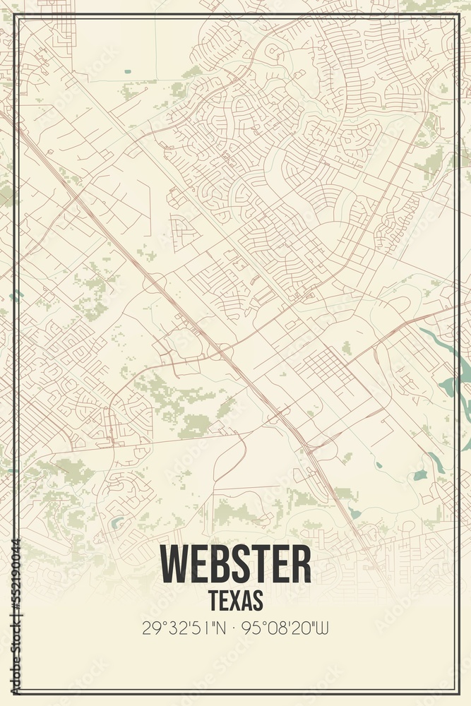 Retro US city map of Webster, Texas. Vintage street map.