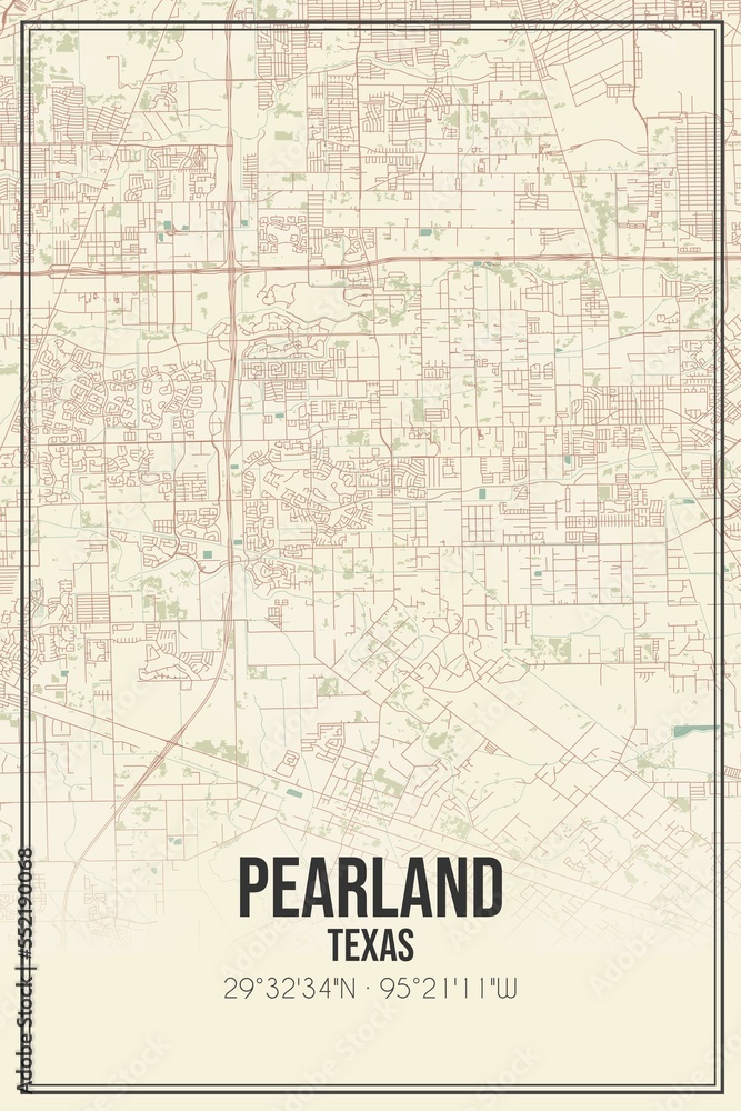 Retro US city map of Pearland, Texas. Vintage street map. Stock