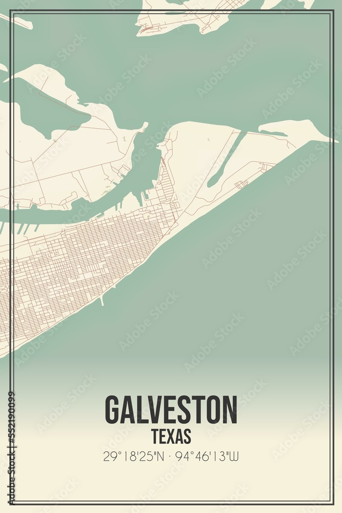 Retro US city map of Galveston, Texas. Vintage street map. Stock Illustration | Adobe Stock