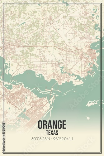 Retro US city map of Orange, Texas. Vintage street map. photo