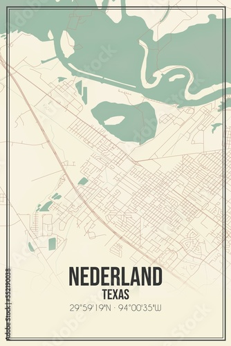 Retro US city map of Nederland, Texas. Vintage street map. photo