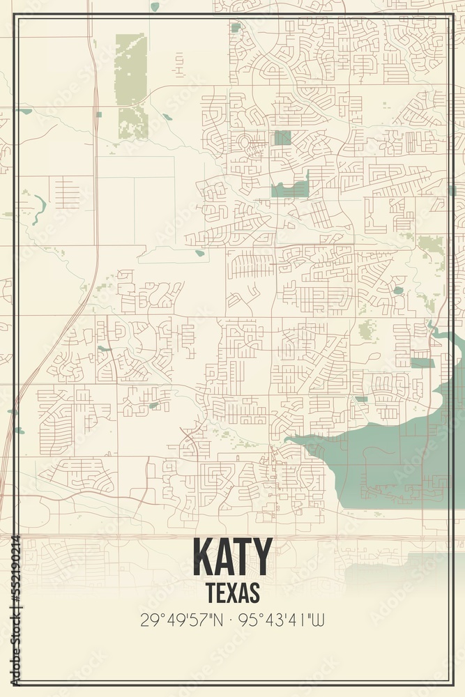 Retro US city map of Katy, Texas. Vintage street map. - obrazy, fototapety, plakaty 