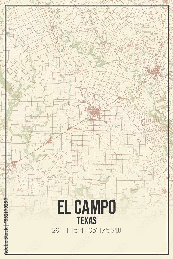 Obraz premium Retro US city map of El Campo, Texas. Vintage street map.