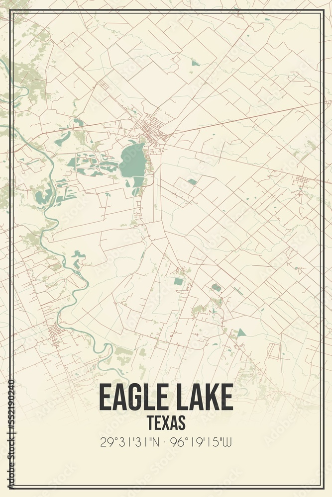 Retro US city map of Eagle Lake, Texas. Vintage street map.