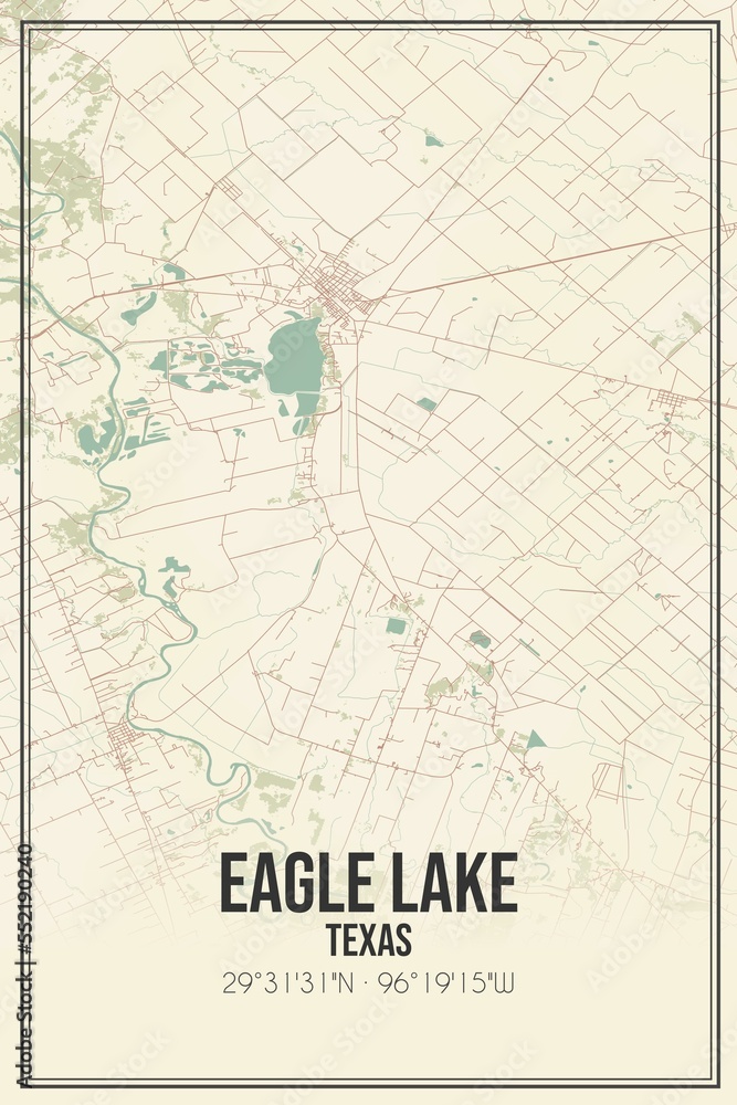Obraz premium Retro US city map of Eagle Lake, Texas. Vintage street map.