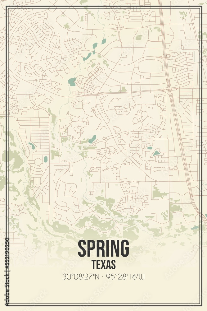 Retro US city map of Spring, Texas. Vintage street map.