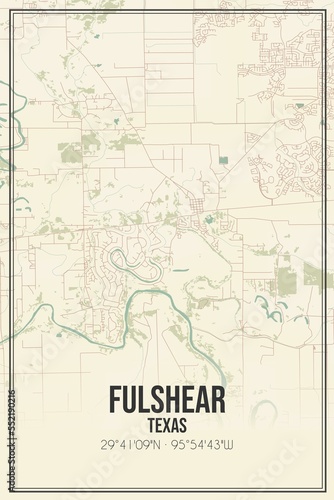 Obraz na płótnie Retro US city map of Fulshear, Texas. Vintage street map. w salonie