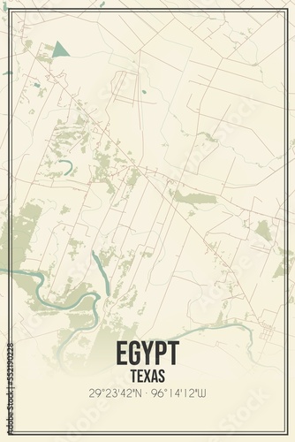 Retro US city map of Egypt  Texas. Vintage street map.