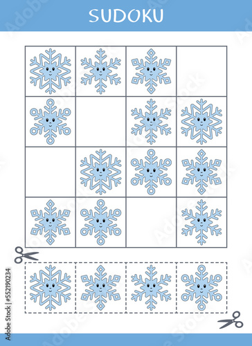 Sudoku for kids. Simple logic game. Cut and glue. Vector worksheet