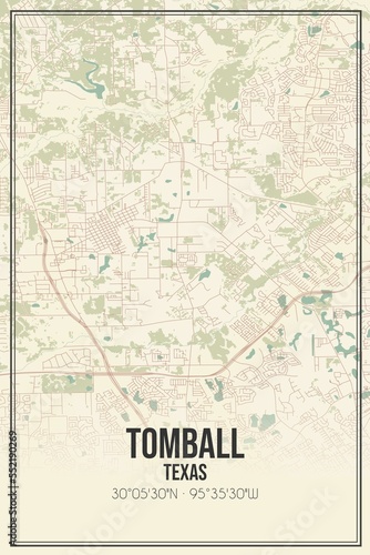 Obraz na płótnie Retro US city map of Tomball, Texas. Vintage street map. w salonie