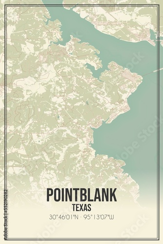 Retro US city map of Pointblank  Texas. Vintage street map.