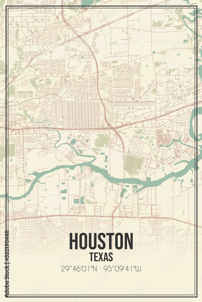 Fototapeta premium Retro US city map of Houston, Texas. Vintage street map.