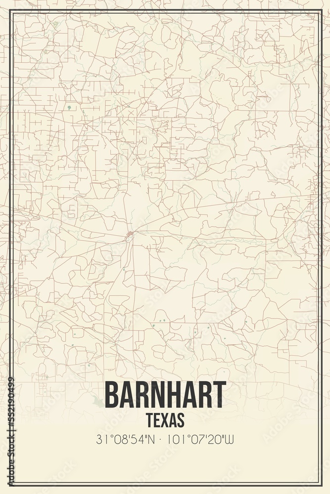 Retro US city map of Barnhart, Texas. Vintage street map.