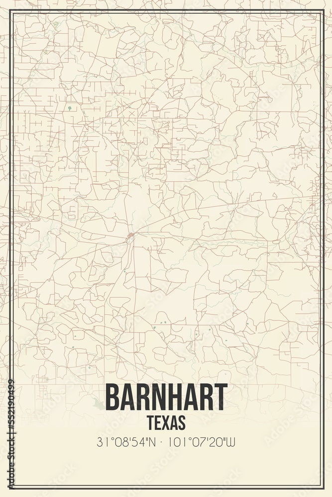 Fototapeta premium Retro US city map of Barnhart, Texas. Vintage street map.
