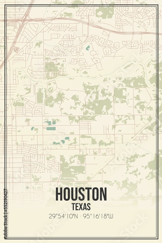 Fototapeta Naklejka Na Ścianę i Meble -  Retro US city map of Houston, Texas. Vintage street map.