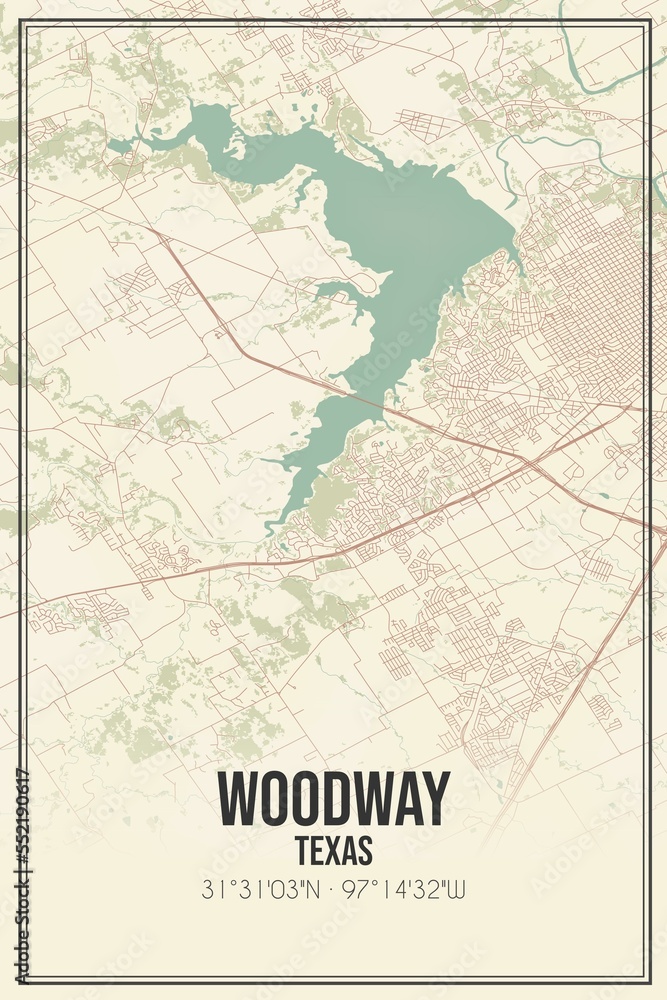 Retro US city map of Woodway, Texas. Vintage street map.