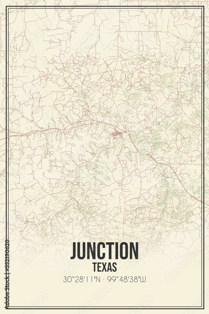 Retro US city map of Junction, Texas. Vintage street map.