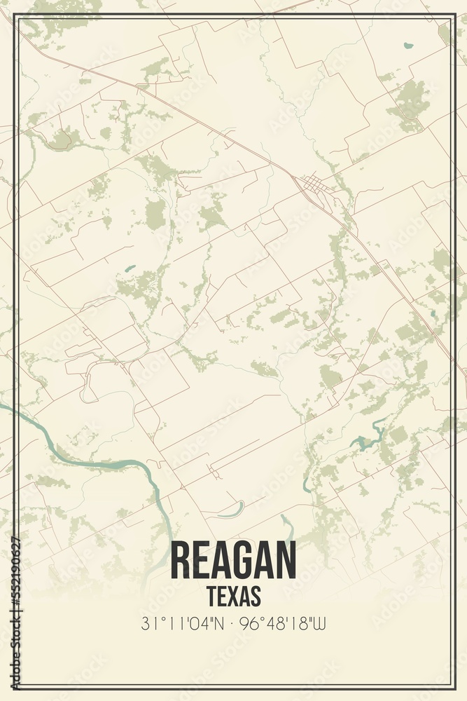 Retro US city map of Reagan, Texas. Vintage street map.
