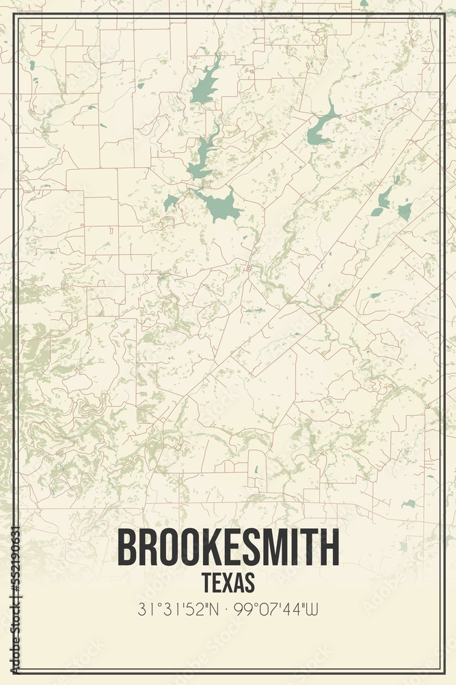 Retro US city map of Brookesmith, Texas. Vintage street map.