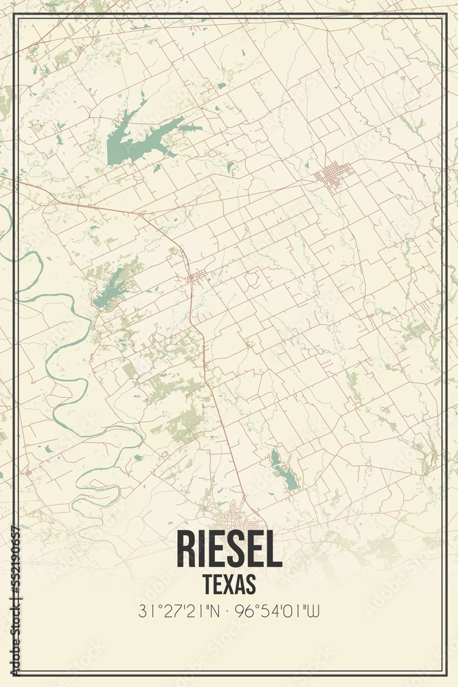Fototapeta mapa świata dla dzieci Retro US city map of Riesel, Texas